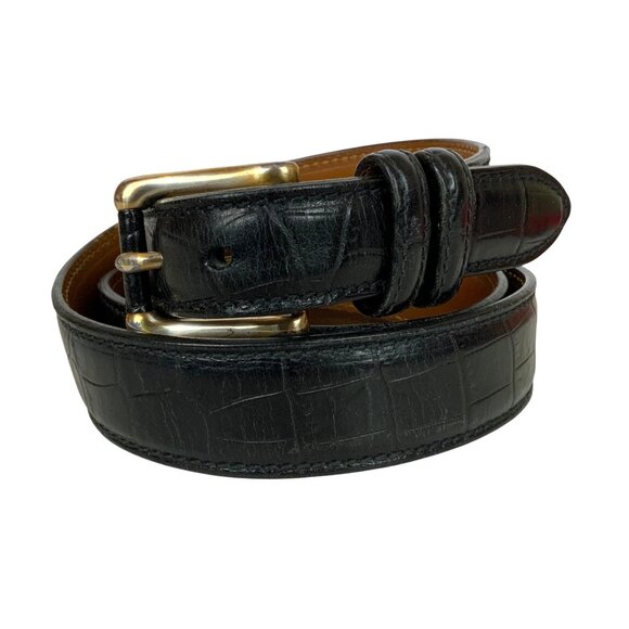 Trafalgar Other - Trafalgar Mens Black Embossed Moda Calf Leather Belt Size 38 Silvertone Buckle